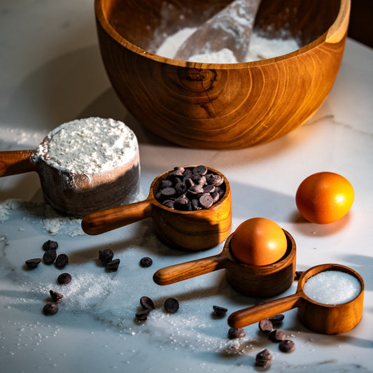 Take the guesswork out of cooking and baking with these Sustainable Teak measuring cups.
1 Cup (250ml)
1/2 Cup (125ml)
1/3 Cup (80ml)
1/4 Cup (62.5ml)