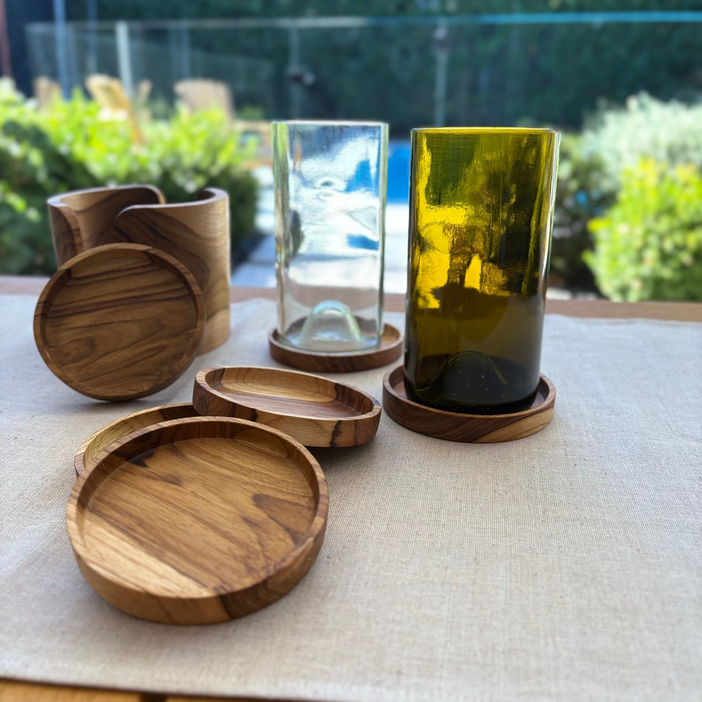 Image of two up-cycled 500ml up-cycled glass tumblers in clear colour, durable and dishwasher safe.