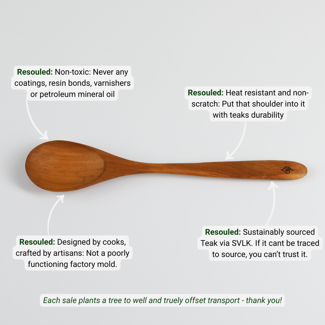 Kitchen Utensil Set is the perfect kitchen sidekick, bringing together five beautifully crafted, high quality, sustainable teak tools for every culinary adventure. 
Spatula: 31.5cm x 8.5cm
Wooden Spoon: 30cm x 6cm x 2cm
Spaghetti Server: 31cm x 7cm x 4cm
Tongs: 22cm x 7cm x 3cm
Ladle: 31cm x 4cm x 10cm
Utensil Holder: 14cm x 9cm
FREE 50ml bottle of Hemp Oil