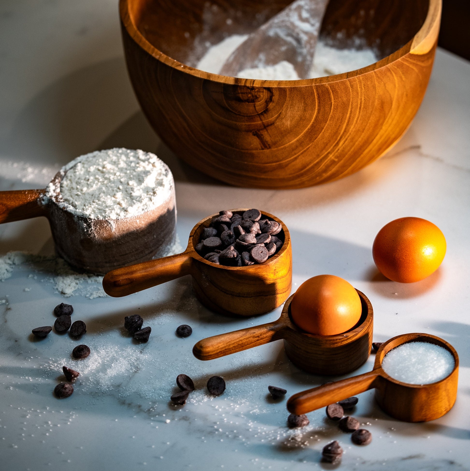 Take the guesswork out of cooking and baking with these Sustainable Teak measuring cups. 
1 Cup (250ml)
1/2 Cup (125ml)
1/3 Cup (80ml)
1/4 Cup (62.5ml)